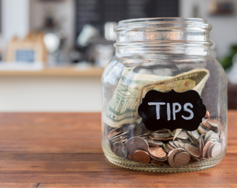 Tip jar on counter top